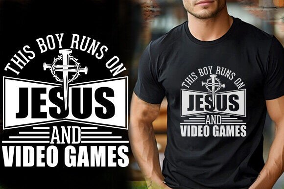THIS BOY RUNS on JESUS and VIDEO GAME TS: A Bold Graphic Design Asset for Modern T-Shirt Branding